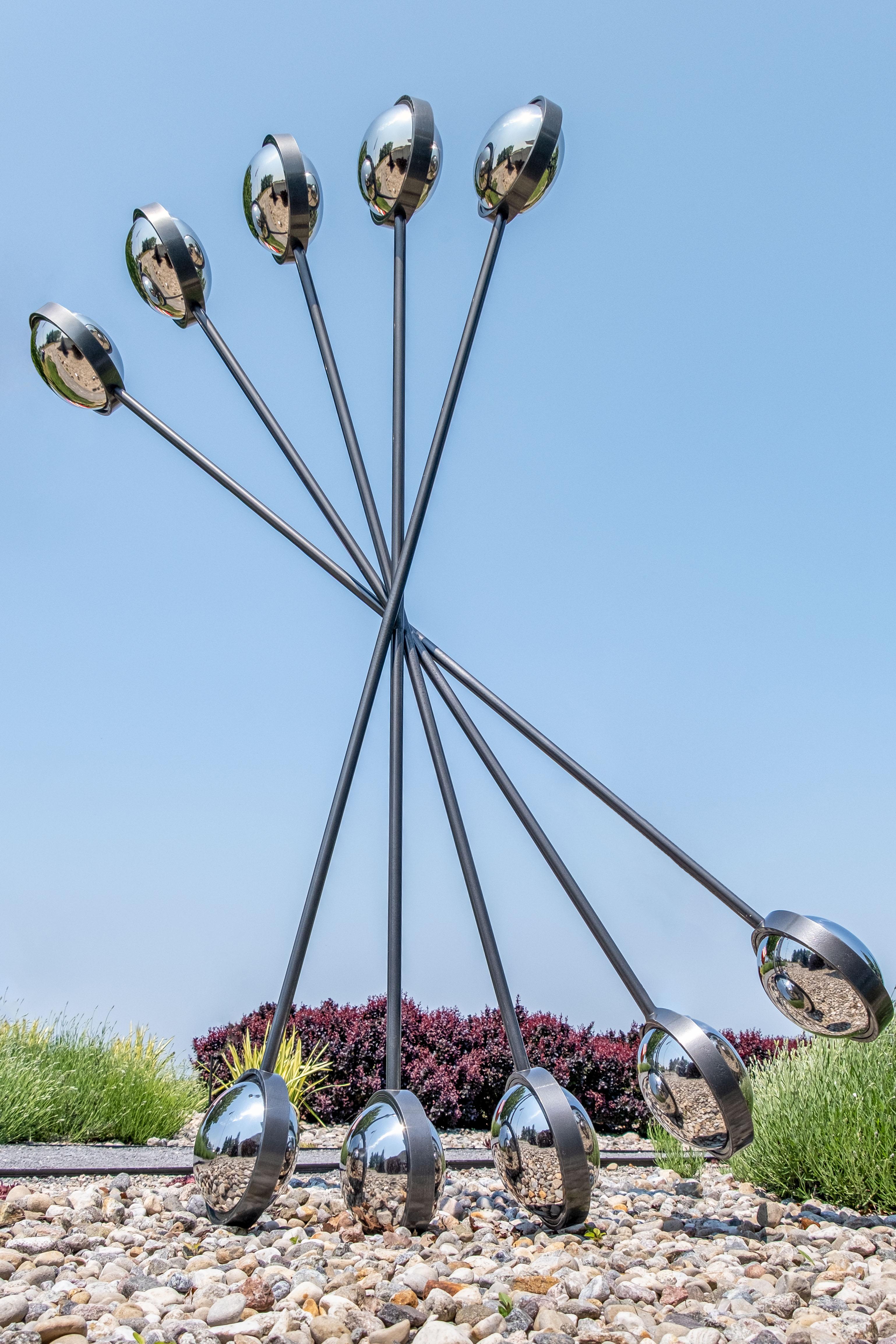 Mirror Mirror - tall, geometric abstract, powder coated outdoor steel sculpture