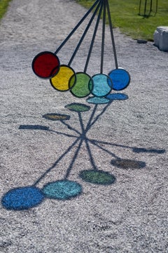 Spectrum - tall, dynamic, rainbow colours, abstract, steel and glass sculpture