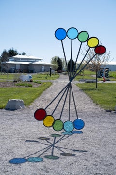 Spectrum - tall, dynamic, rainbow colours, abstract, steel and glass sculpture