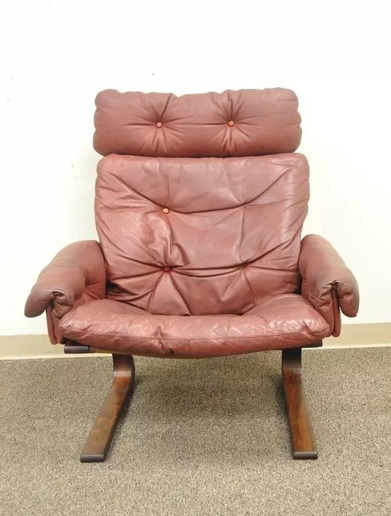 Mid-Century Modern Rybo Rykken Mid Century Modern Rosewood Leather Kengu Lounge Chair and Ottoman For Sale