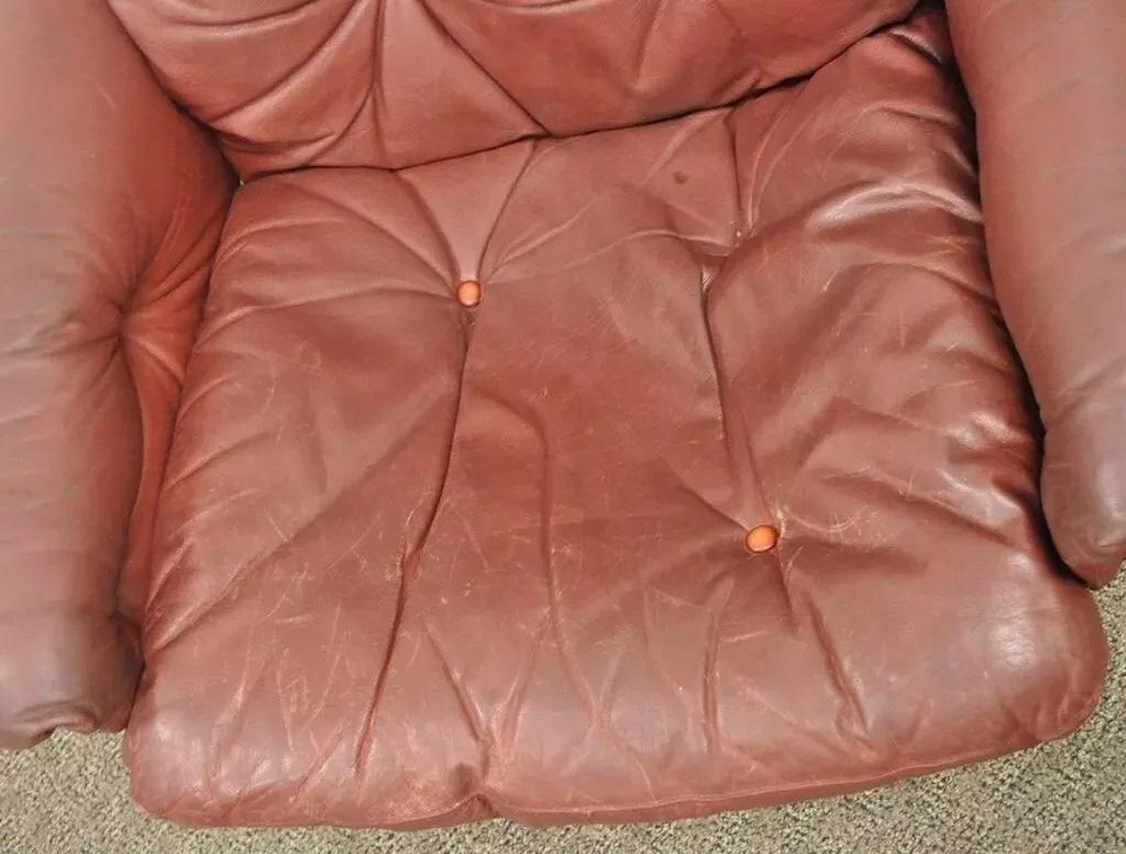 Unknown Rybo Rykken Mid Century Modern Rosewood Leather Kengu Lounge Chair and Ottoman For Sale