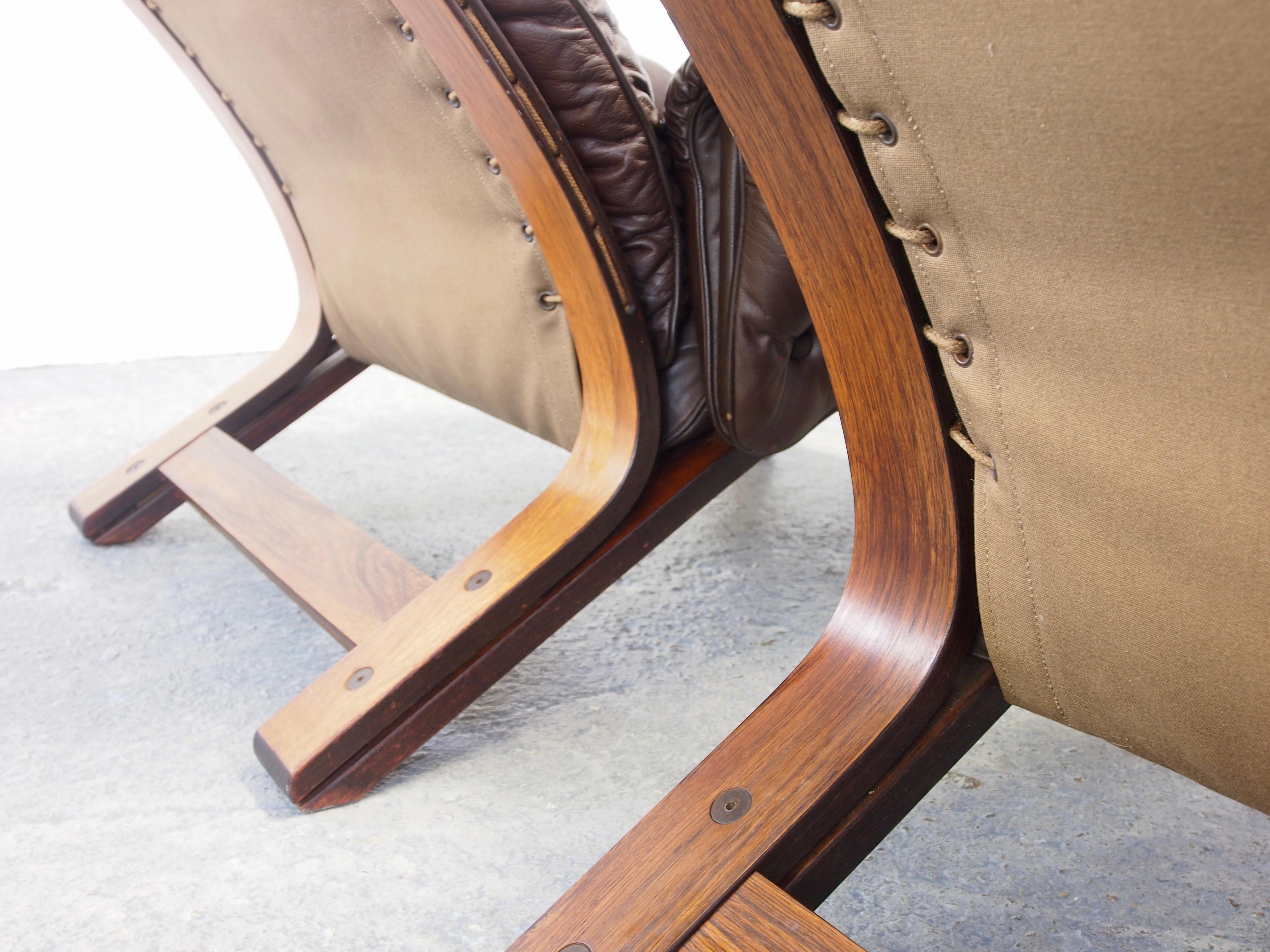 RyBo Rykken Vintage skandinavischen Paar Leder / Palisander Lounge-Stühle 5