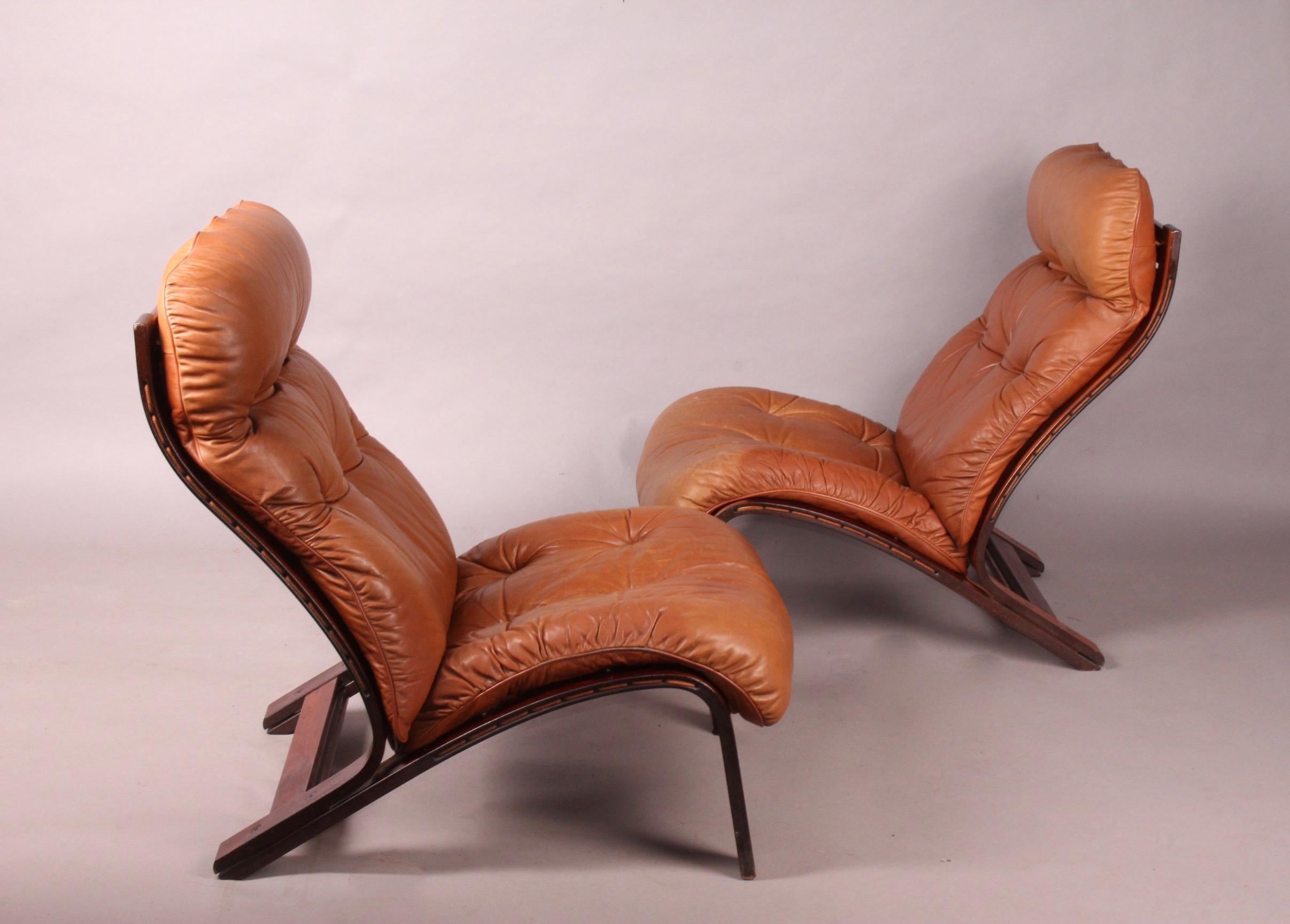 RyBo Rykken vintage Scandinavian pair of leather/lounge chairs.