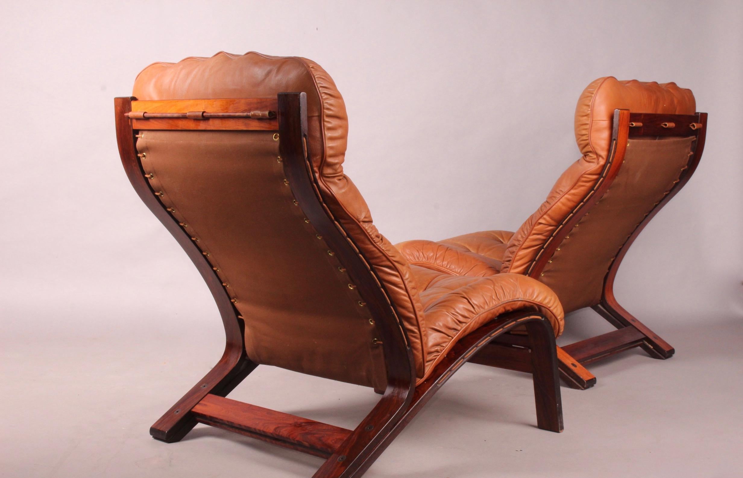 Swedish RyBo Rykken Vintage Scandinavian Pair of Leather Lounge Chairs