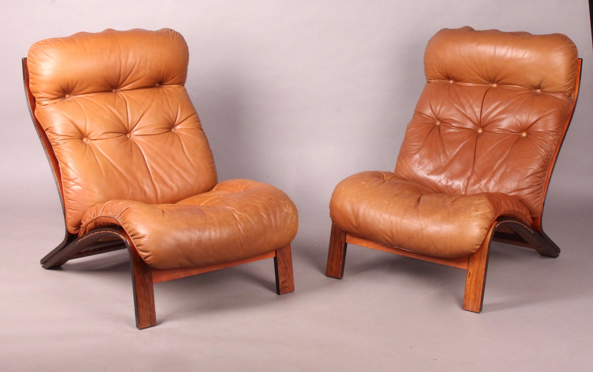 RyBo Rykken Vintage Scandinavian Pair of Leather Lounge Chairs 1