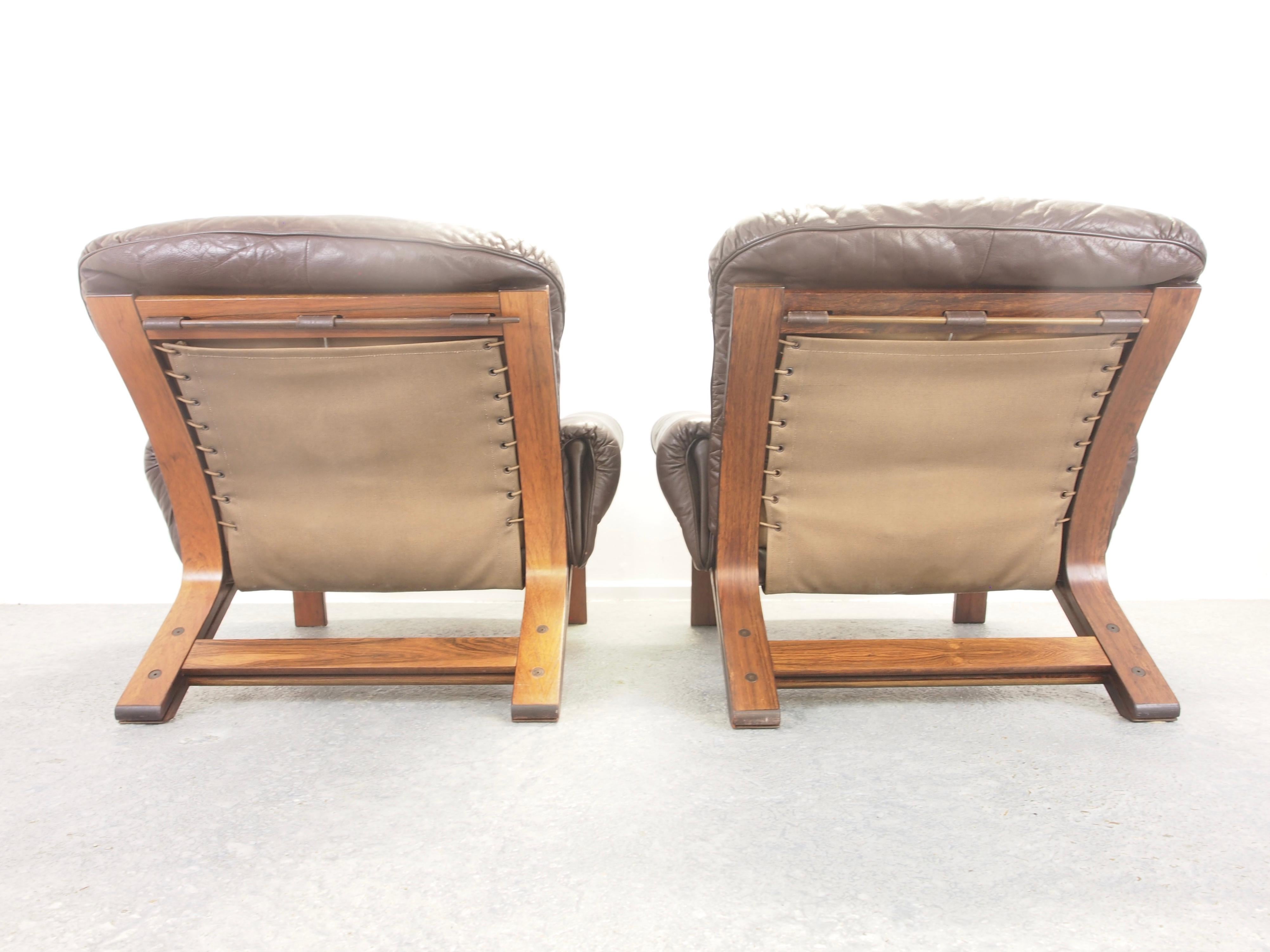 RyBo Rykken Vintage skandinavischen Paar Leder / Palisander Lounge-Stühle 3