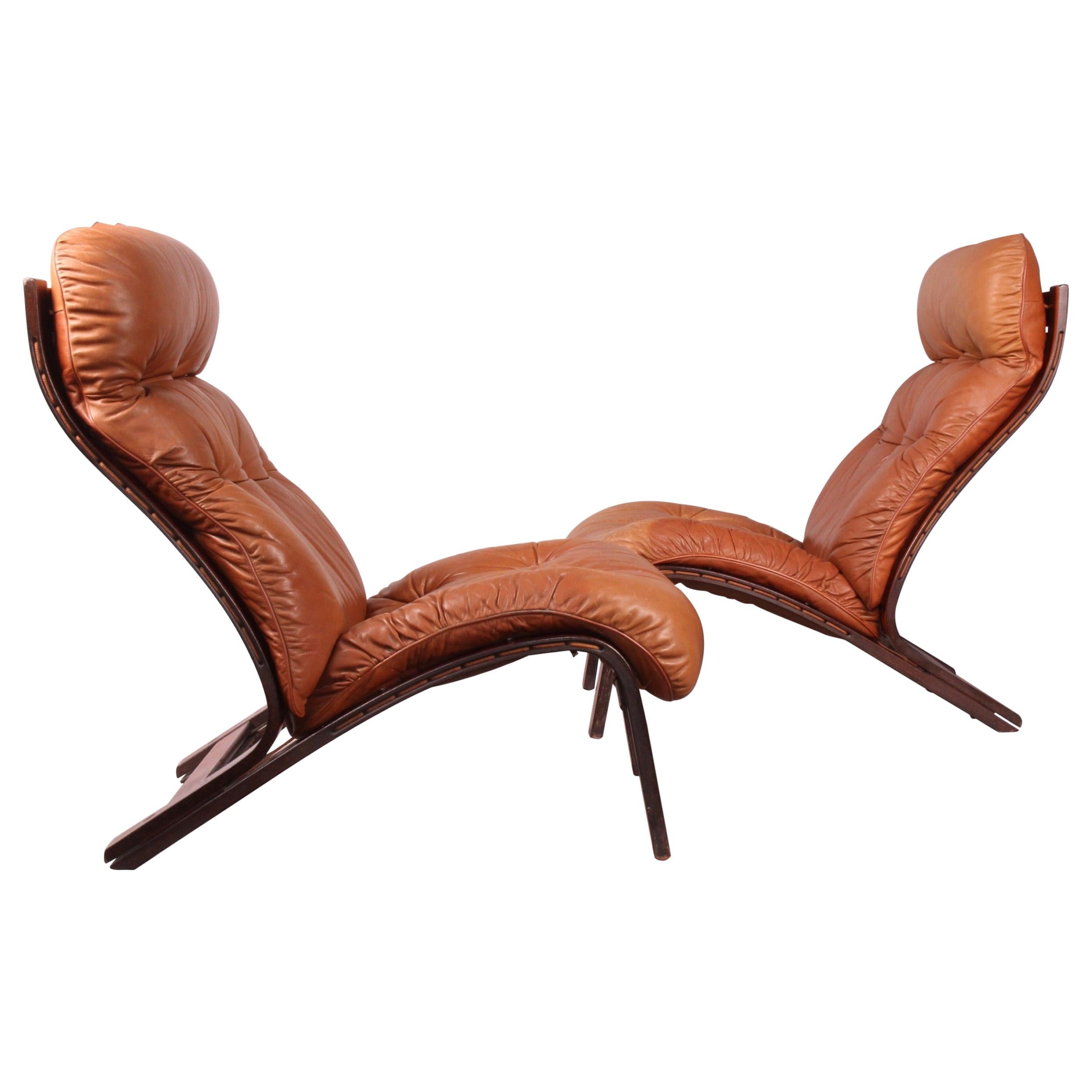 RyBo Rykken Vintage Scandinavian Pair of Leather Lounge Chairs