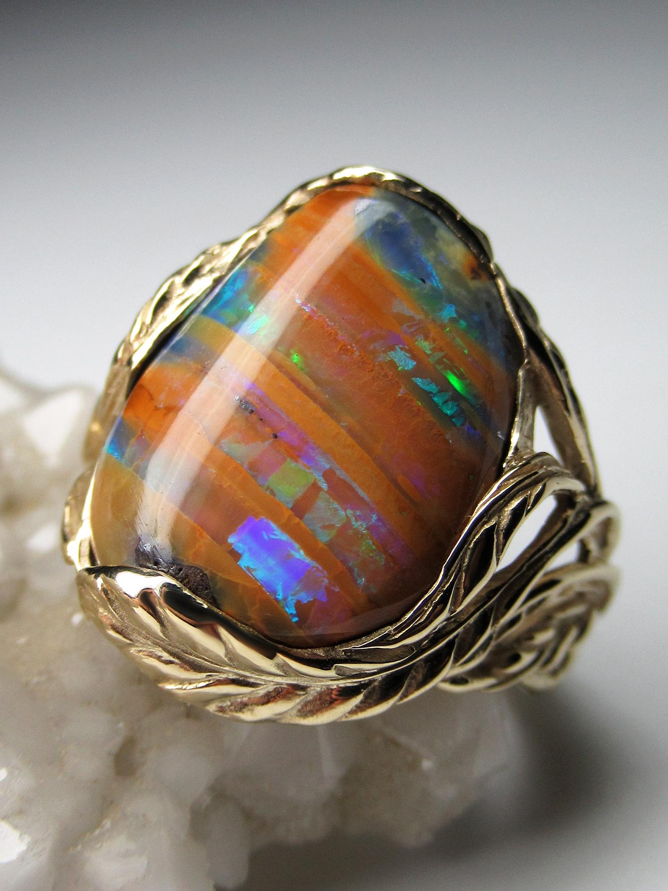 Rye Australian Opal Unique Engagement Ring Gold Unisex Artisan Fine Jewelry Art For Sale 8