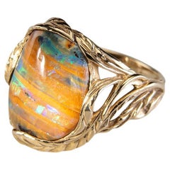 Rye Australian Opal Unique Engagement Ring Gold Unisex Artisan Fine Jewelry Art