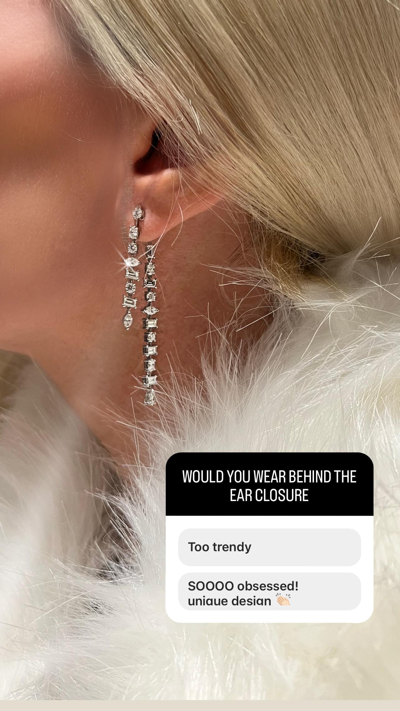 Women's Multi Cut Diamond 18K White Gold Drop Chandelier Earrings For Sale