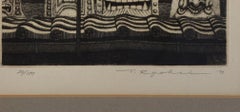 Ryohei Tanaka (1933-2019) Grabado vintage firmado Máscaras Templo