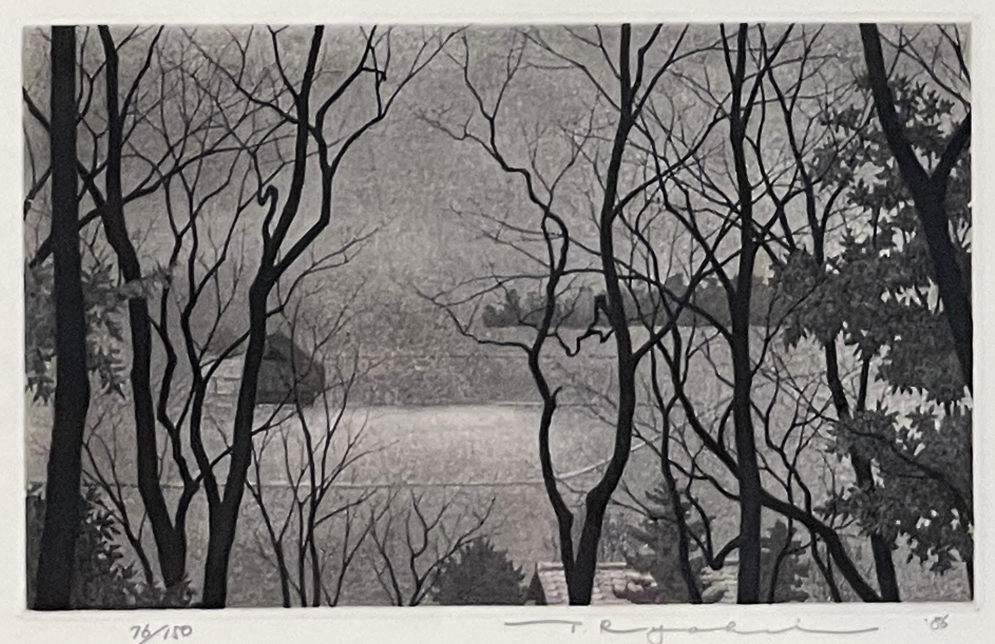 Landscape Print di Ryohei Tanaka - PAESAGGIO BOSCOSO AL CREPUSCOLO