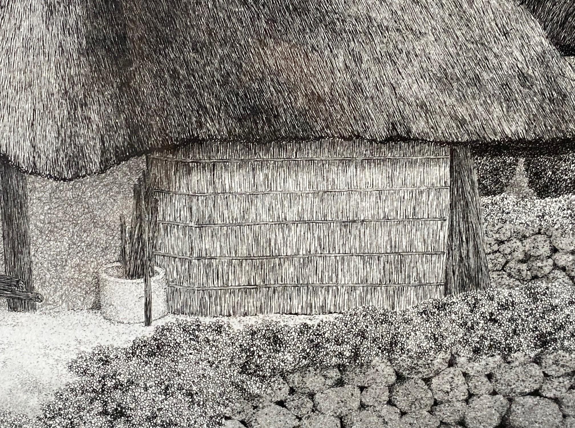 Tanaka Ryohei Tanaka Signée Grande Gravure Japonaise Edition Limitée Maison au toit de chaume en vente 4