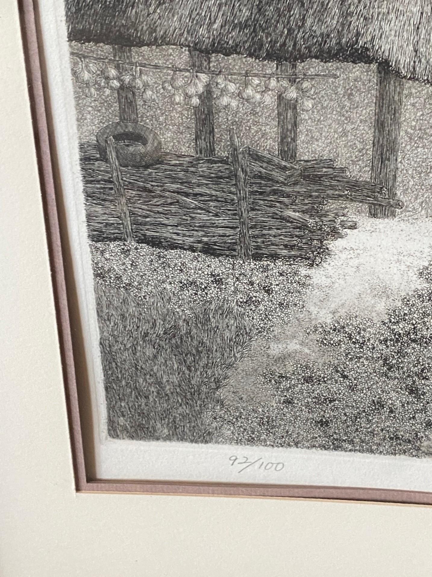 Tanaka Ryohei Tanaka Signée Grande Gravure Japonaise Edition Limitée Maison au toit de chaume en vente 9