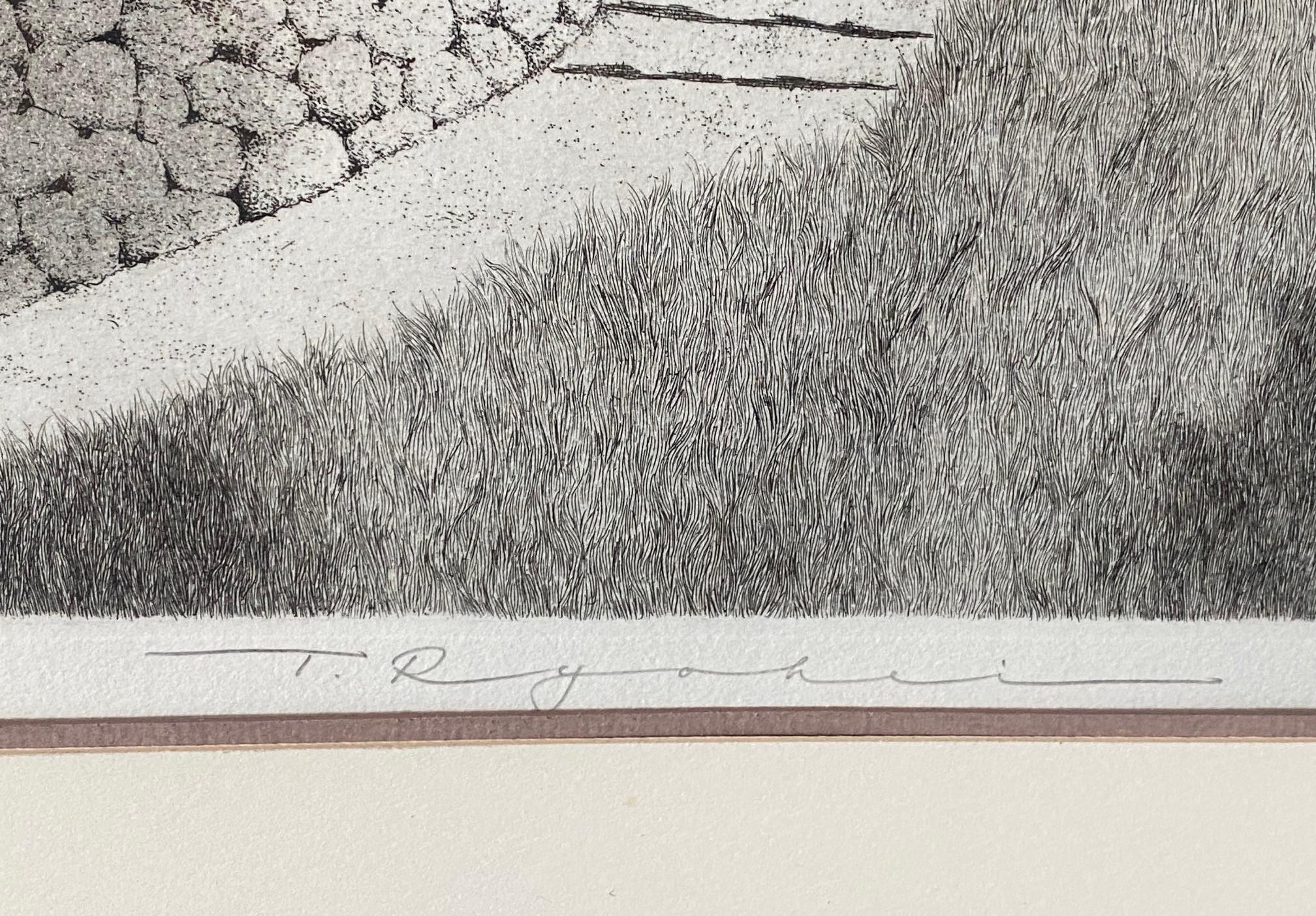 Tanaka Ryohei Tanaka Signée Grande Gravure Japonaise Edition Limitée Maison au toit de chaume en vente 12