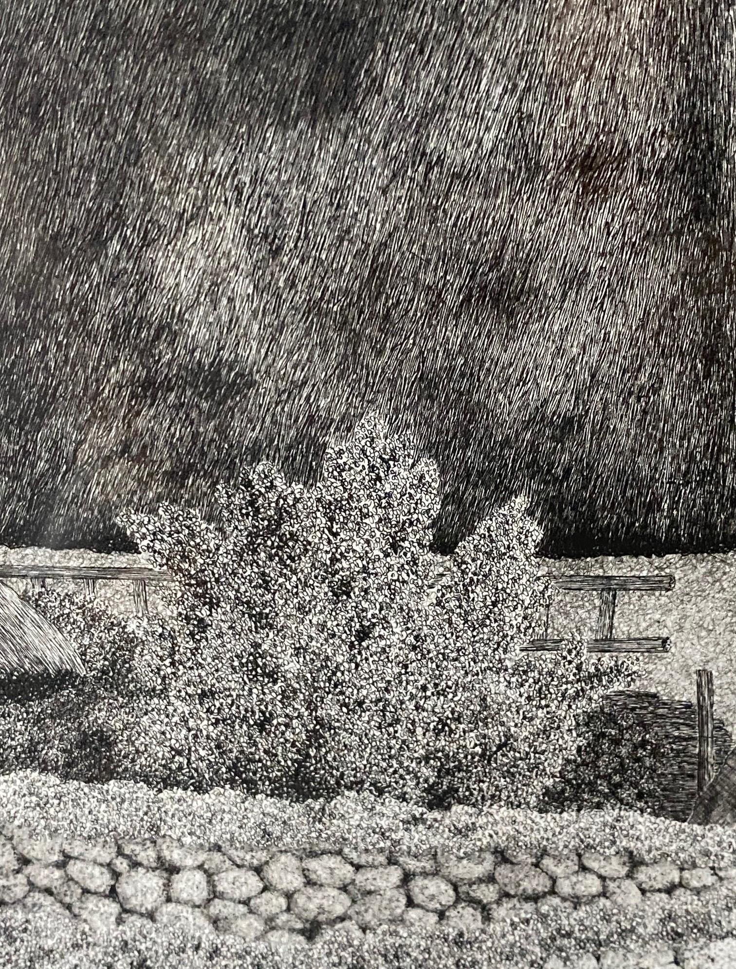 Tanaka Ryohei Tanaka Signée Grande Gravure Japonaise Edition Limitée Maison au toit de chaume en vente 3