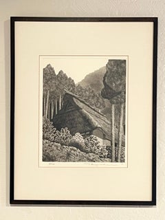 Ryohei Tanaka Thatched Roof Etching Japan 1979