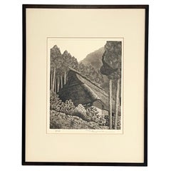 Ryohei Tanaka Thatched Roof Etching Japan 1979