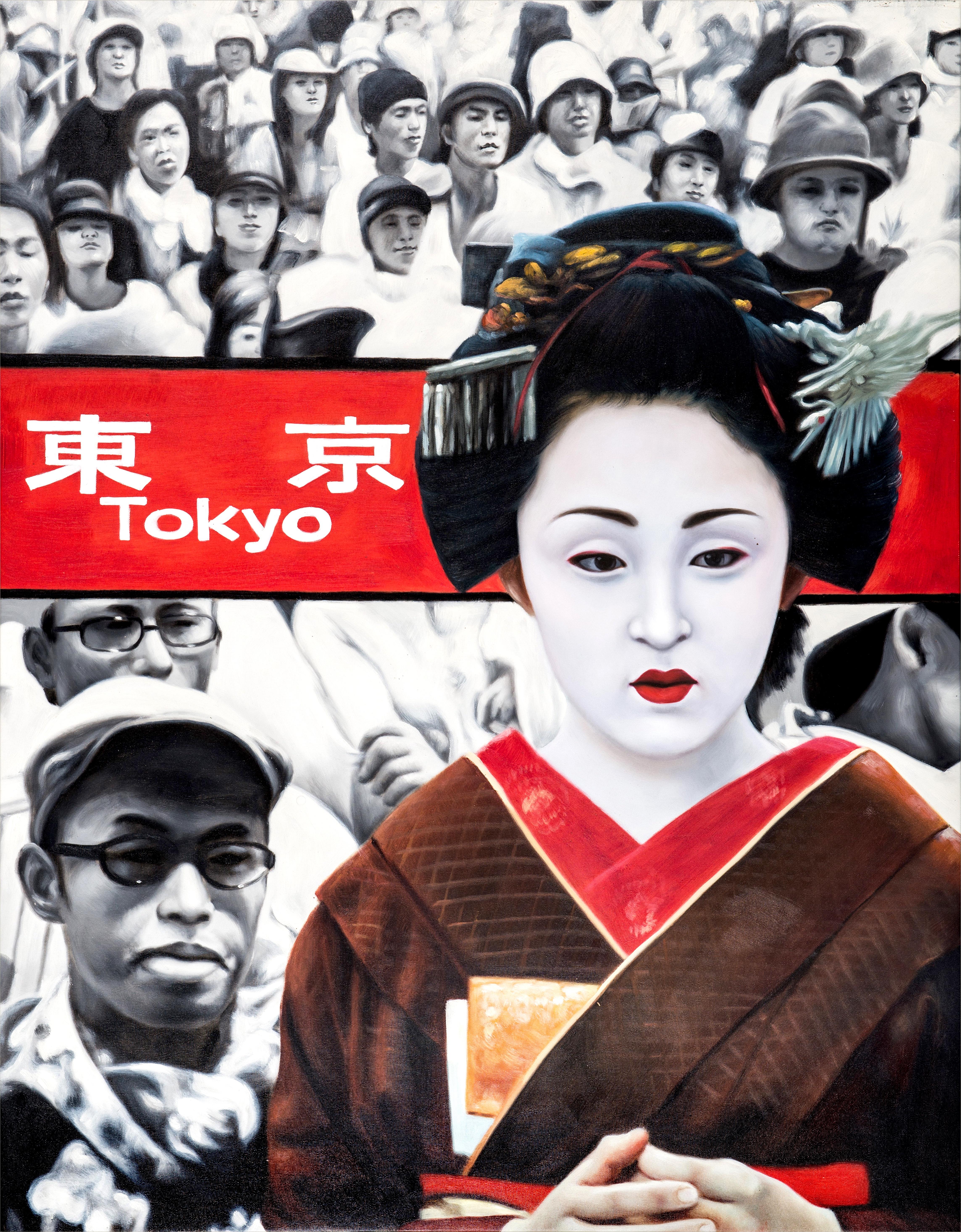Rote Tokio: Crimson Elegance – Painting von RYOKO WATANABE