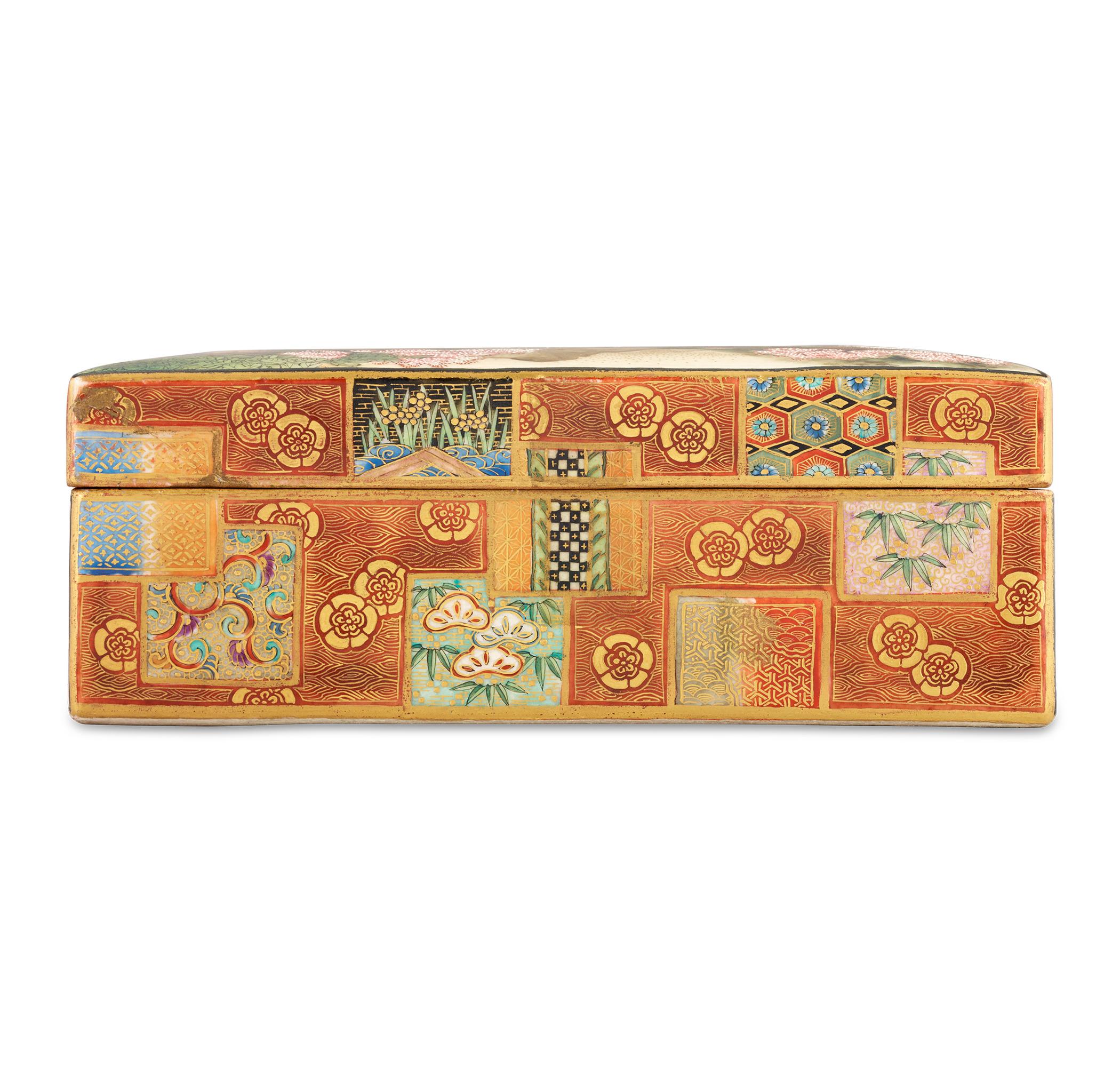 Japanese Ryozan Satsuma Trinket Box For Sale