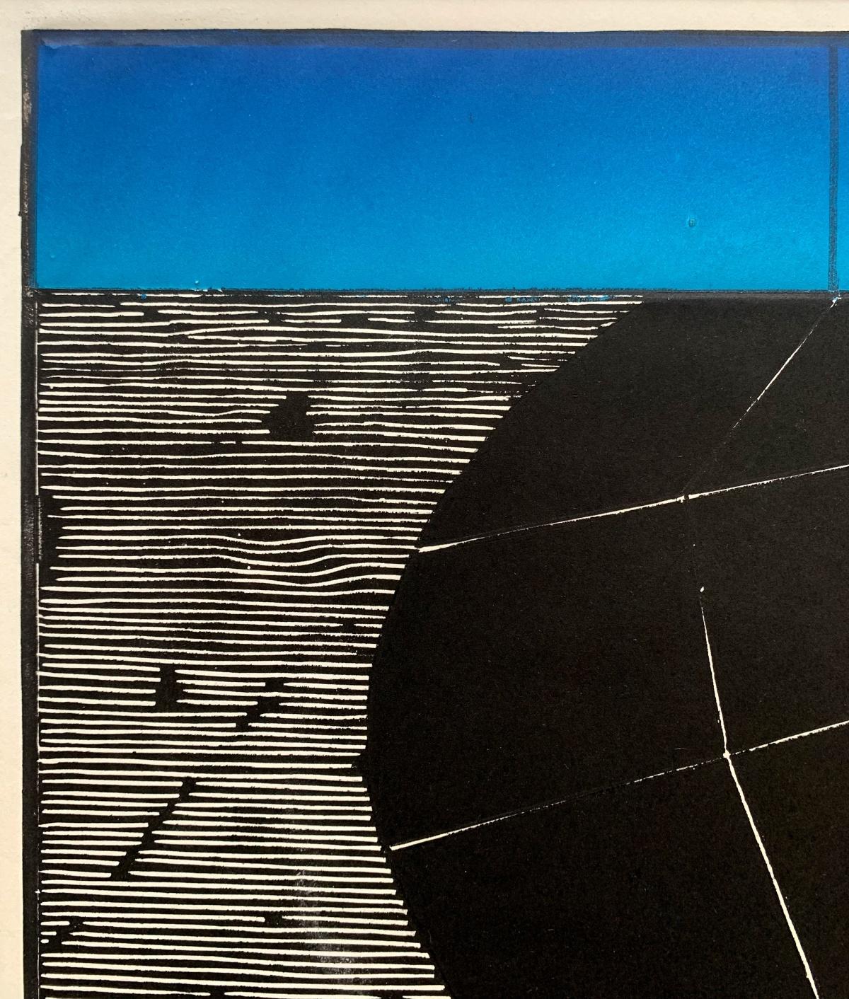 Una strada. Woodcut, Op art, Colori vivaci, Stampa astratta, Arte polacca - Print di Ryszard Gieryszewski