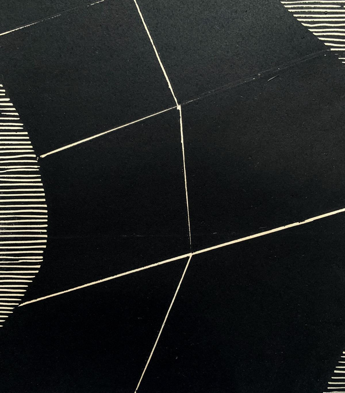 Una strada. Woodcut, Op art, Colori vivaci, Stampa astratta, Arte polacca - Print Nero di Ryszard Gieryszewski