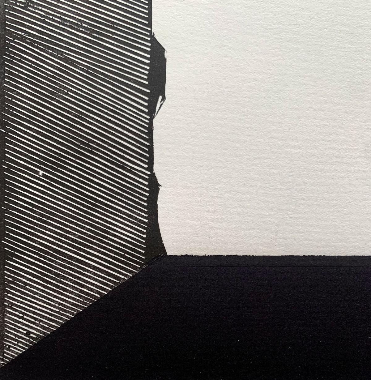 Stampa astratta contemporanea op art in linoleografia e xilografia dell'artista polacco Ryszard Gieryszewski. La stampa è per lo più in bianco e nero, con qualche tocco di rosso. Il titolo di quest'opera d'arte è 