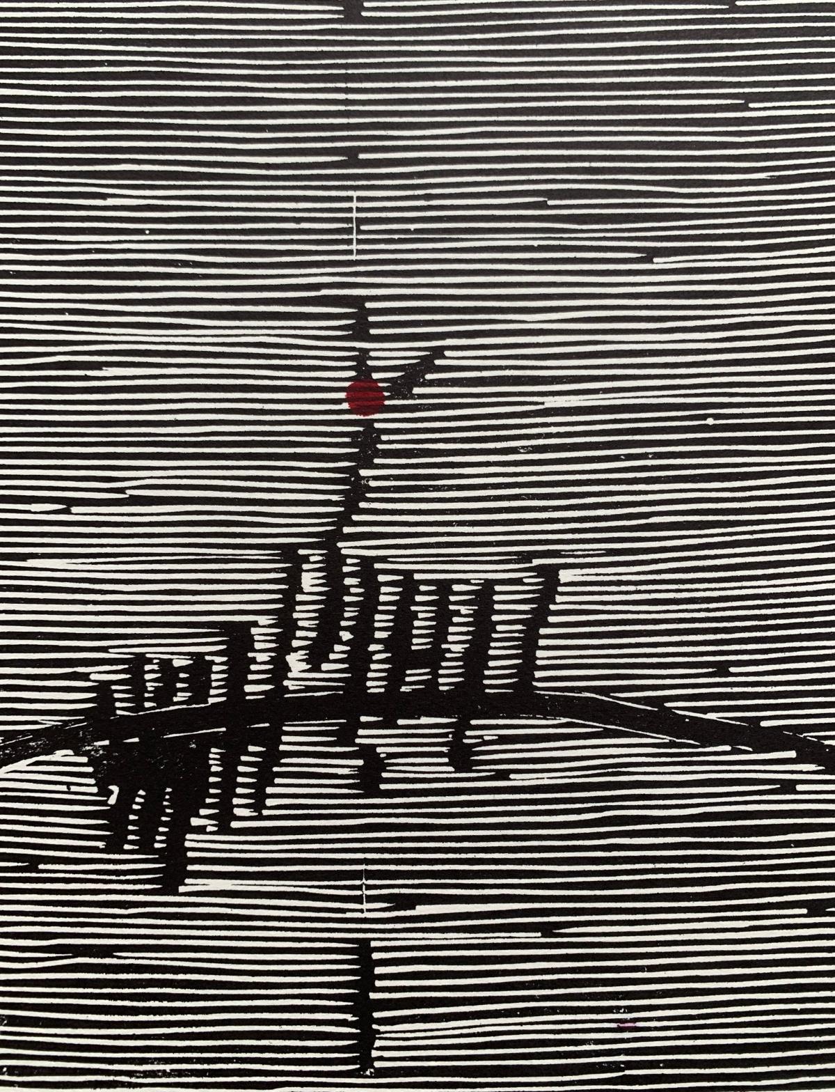 Lines- a record. Woodcut, Linocut, Op art, Abstract Print, Polish art For Sale 1
