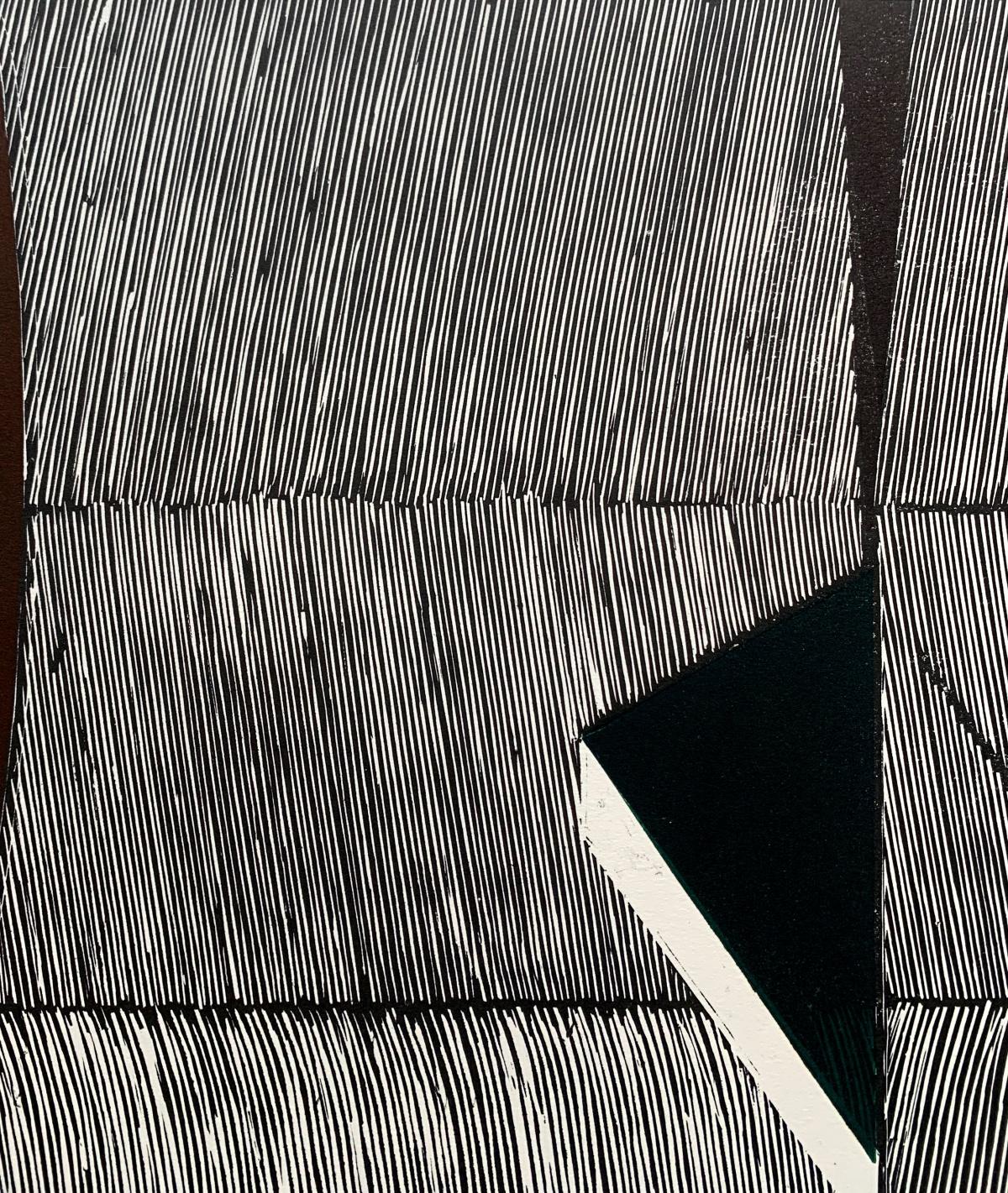 Lines and green triangle. Woodcut, Linocut, Op art, Abstract Print, Polish art For Sale 2