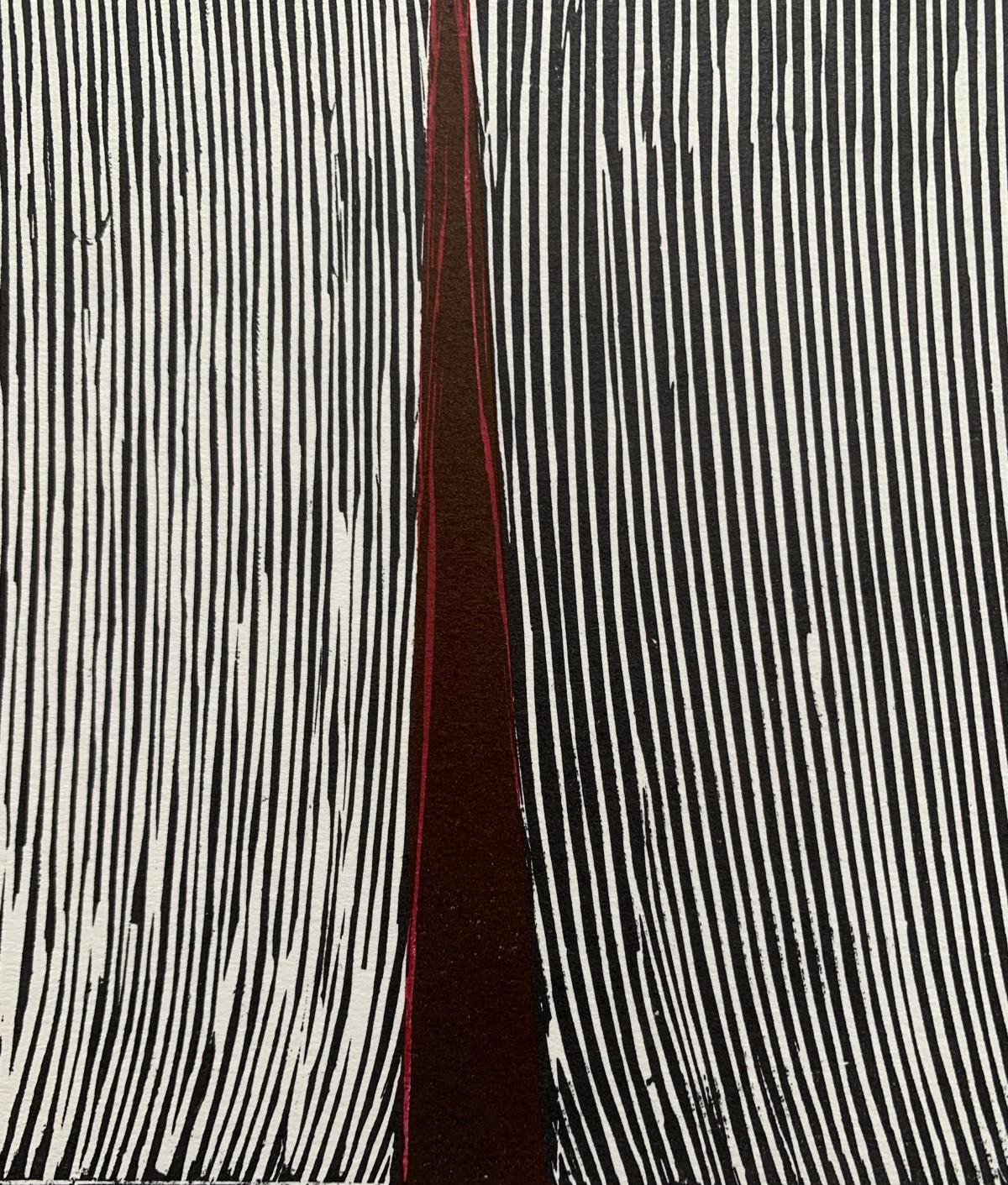 Lines and green triangle. Woodcut, Linocut, Op art, Abstract Print, Polish art For Sale 3
