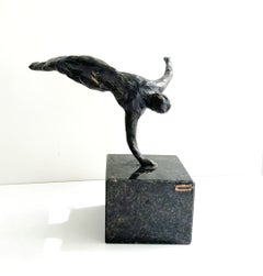 An acrobat. Bronze figurative sculpture, Nude, Dynamic Composition, Polish art