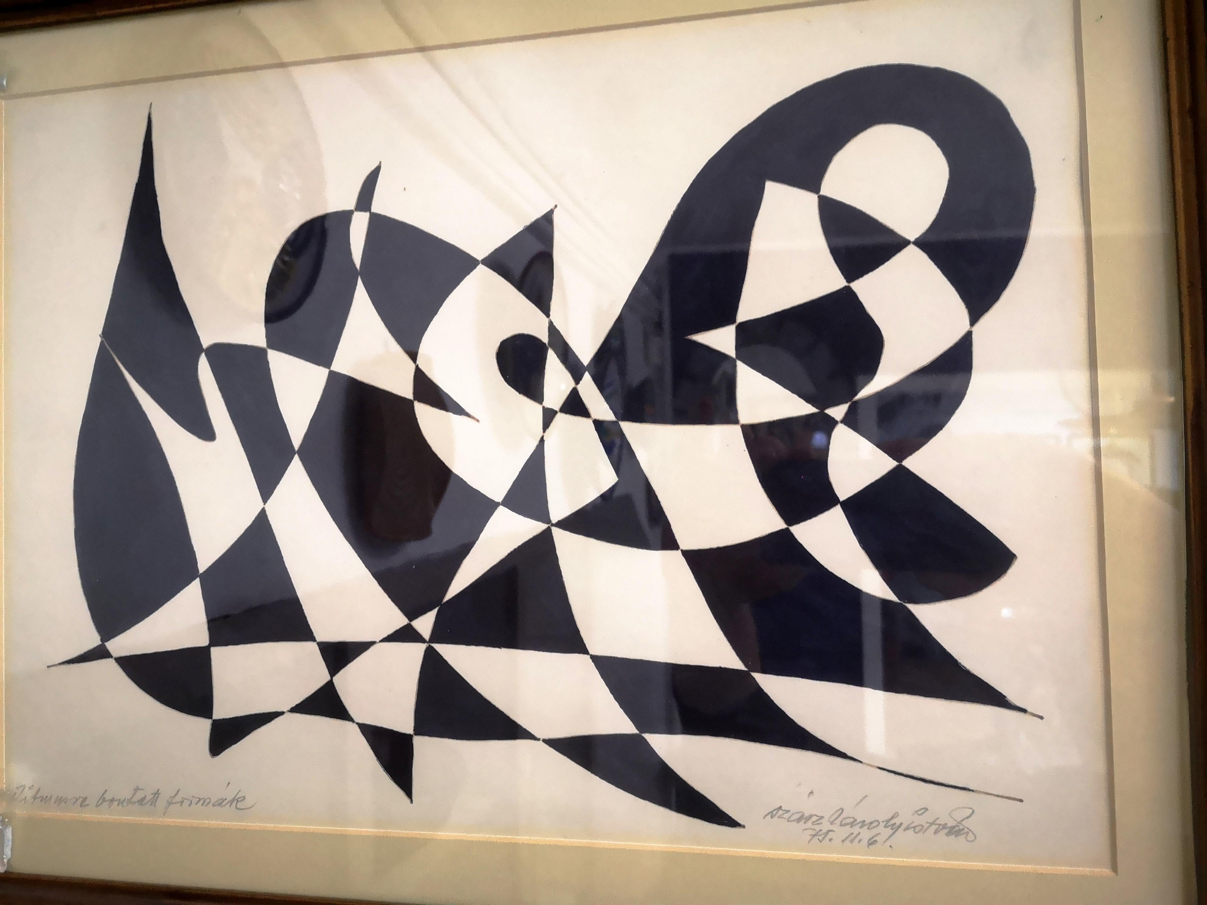 Rythm Into Form- by Istvan Karoly Szasz, Ink on Paper Original, 1976 In Good Condition In Budapest, HU