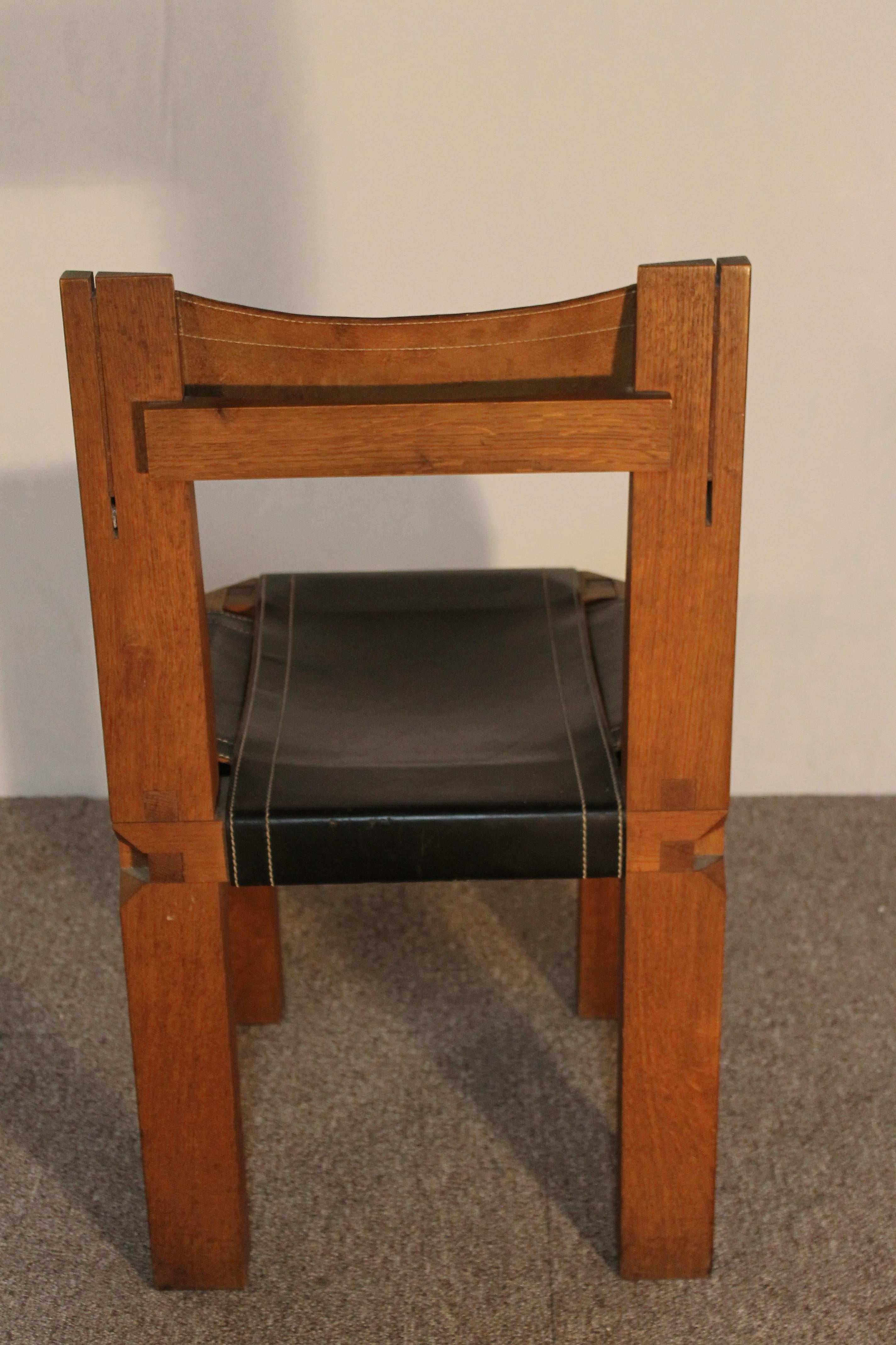S 11, French Oak Chair with Leather Sling Seat by Pierre Chapo 4