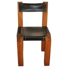S 11, French Oak Chair with Leather Sling Seat by Pierre Chapo