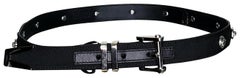 Versace, ceinture noire en cuir/ruban avec clous argentés MEDUSA GREEK KEY 80/32, S/14 L#2
