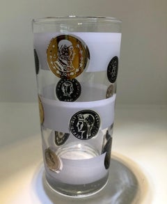 S/15 "Old Coin" Gold, Black & Copper Over Frosted & Clear Tall Cocktail Glasses