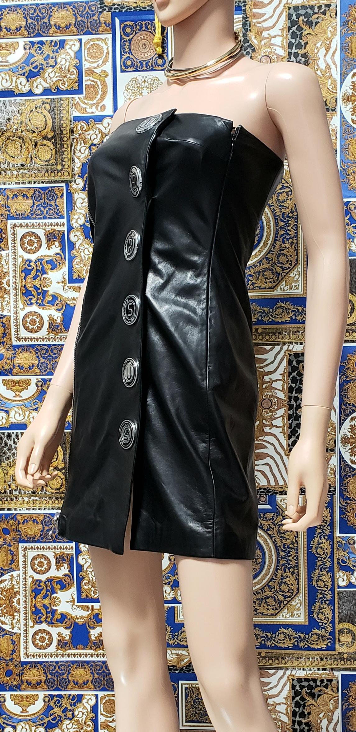 S/16 L#18 NEW VERSUS VERSACE + ANTHONY VACCARELLO EMBELLISHED LEATHER Dress 38-2 For Sale 1