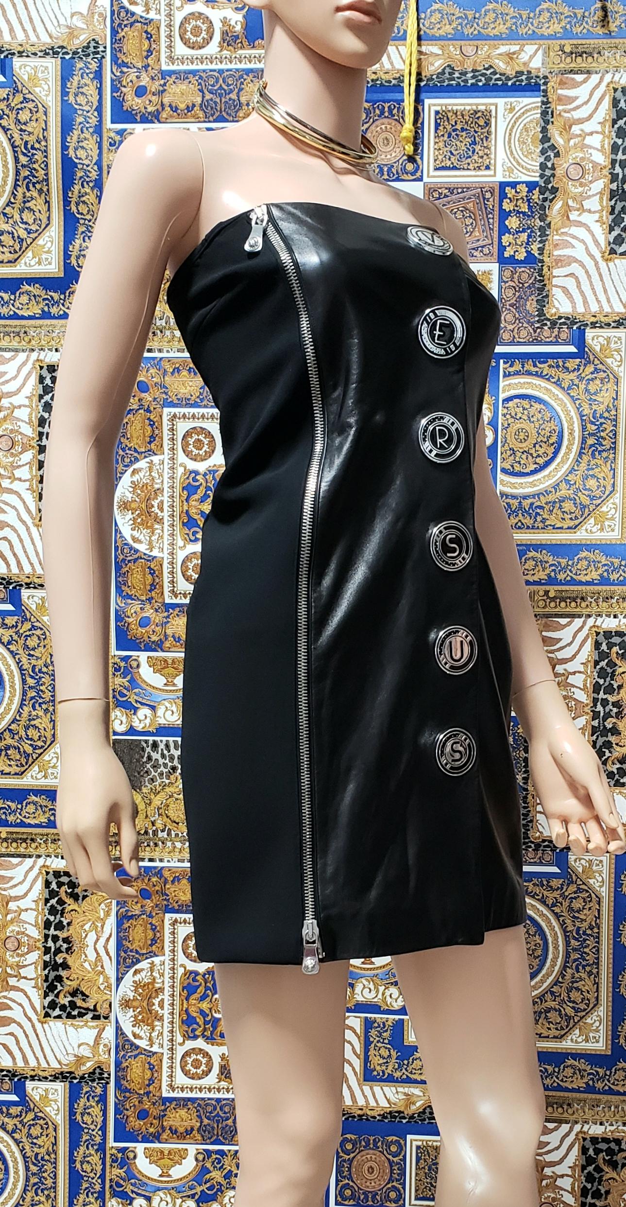 S/16 L#18 NEW VERSUS VERSACE + ANTHONY VACCARELLO EMBELLISHED LEATHER Dress 38-2 For Sale 4