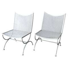 Vintage S/2 Bob Anderson Newly Enameled White Wrought Iron Armless Patio Side Chairs