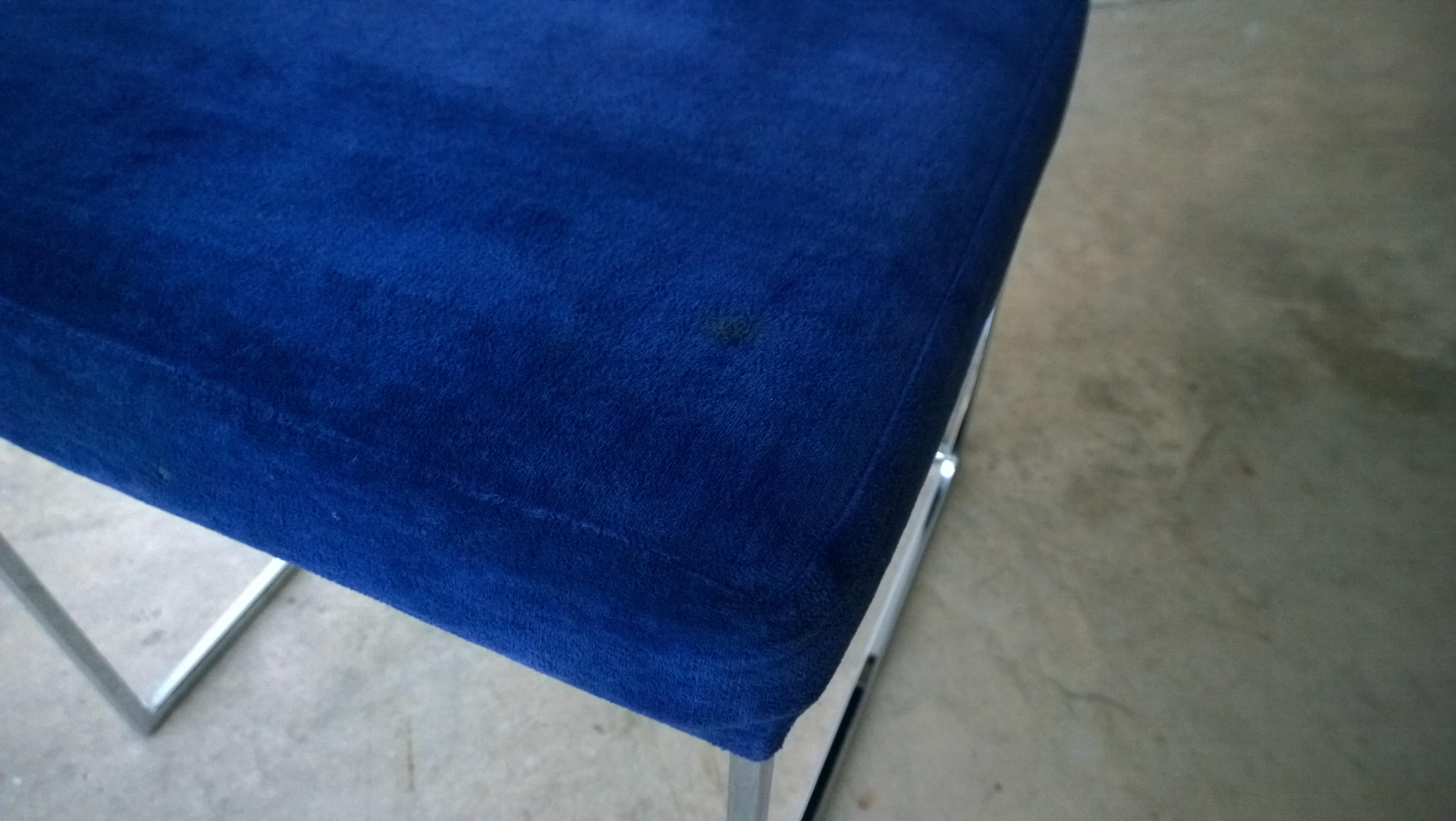 S/2 Milo Baughman Navy Chenille / Cotton Velvet Chrome & Cane Back Dining Chairs 3