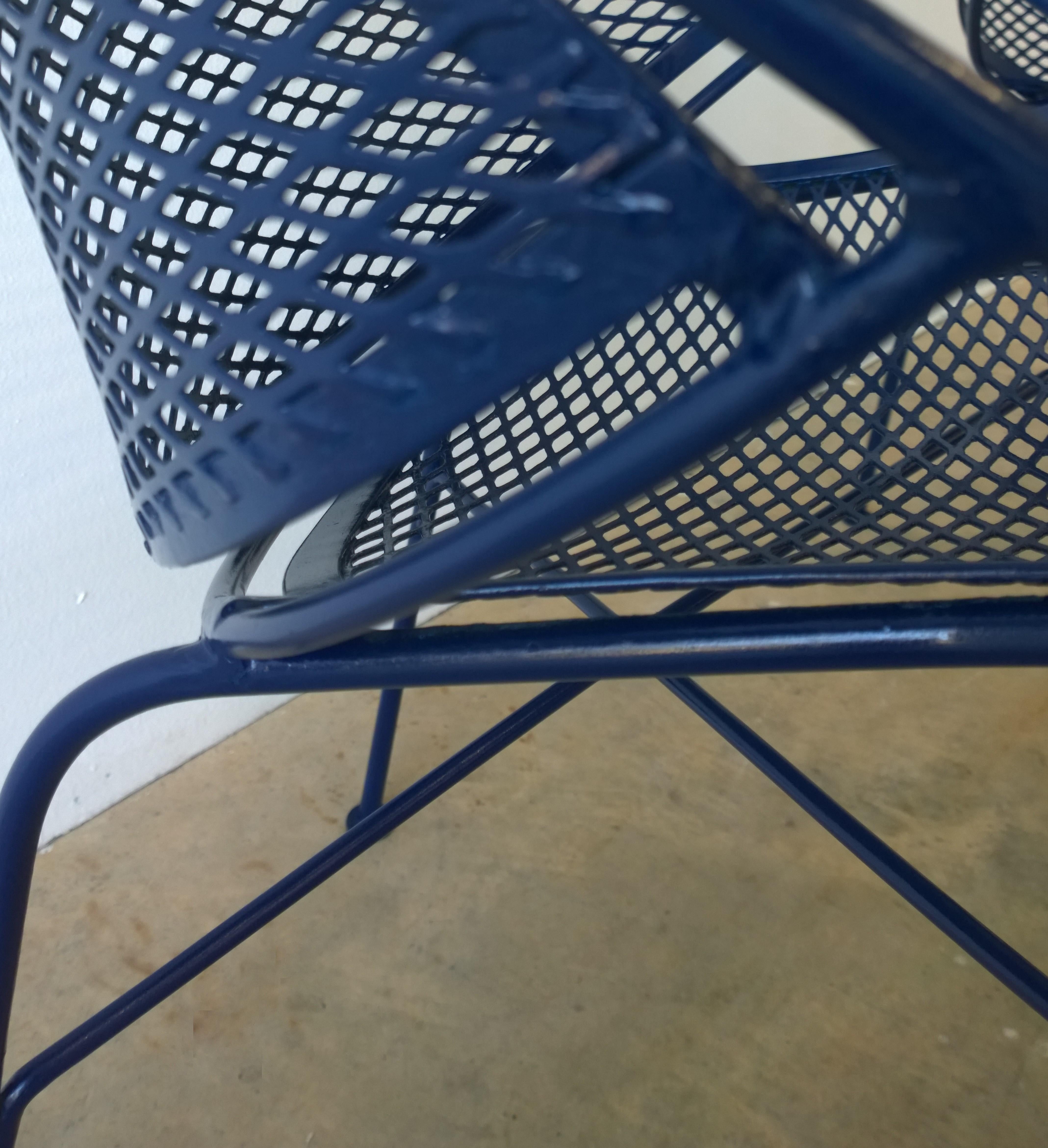 Set of 2 Wrought Iron Newly Enameled in Blue John Salterini Radar Patio Chairs For Sale 7