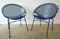Set of 2 Wrought Iron Newly Enameled in Blue John Salterini Radar Patio Chairs
