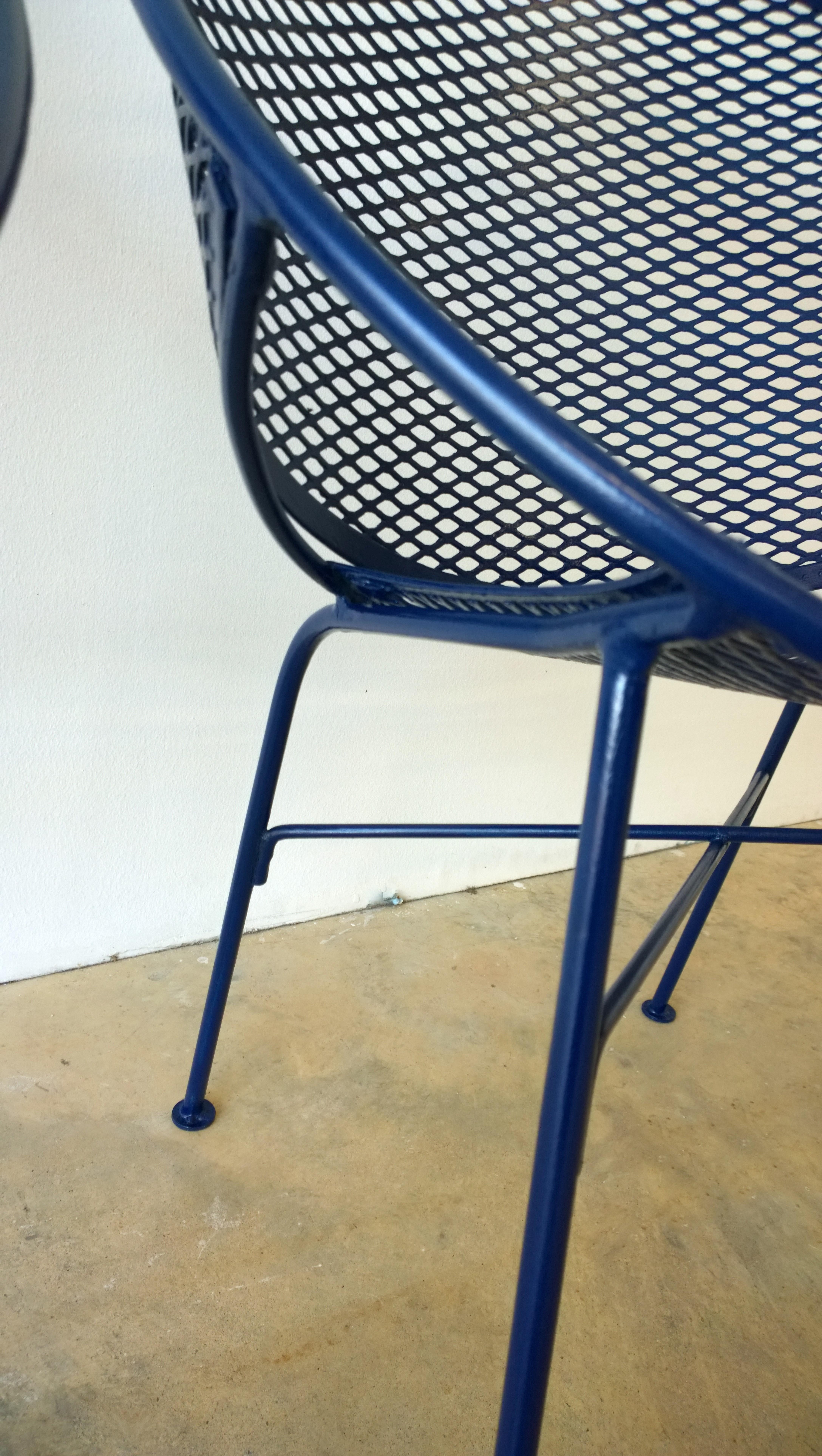 Set of 2 Wrought Iron Newly Enameled in Blue John Salterini Radar Patio Chairs For Sale 2