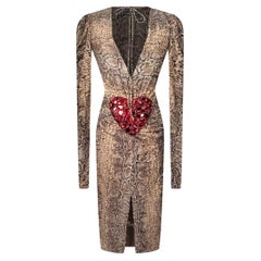S/2005 Look#13 DOLCE&GABBANA SNAKE PRINT SILK HEATR EMBELLISHED DREES Sz IT 40