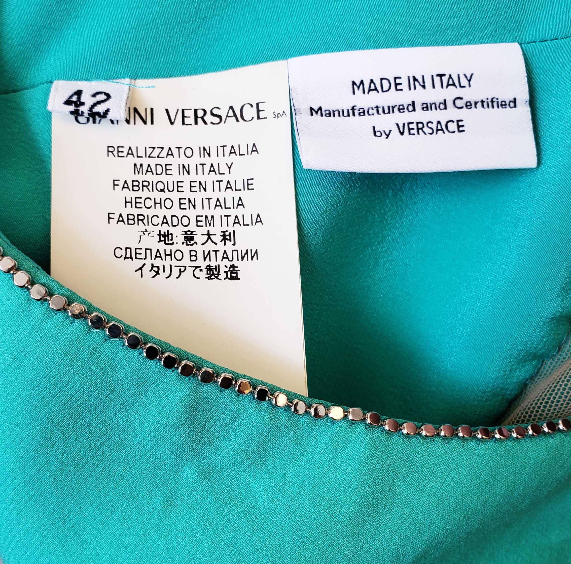 S/2010 L# 46 VERSACE AQUAMARINE EMBELLISHED ONE SHOULDER LONG DRESS Gown 40, 42 For Sale 7