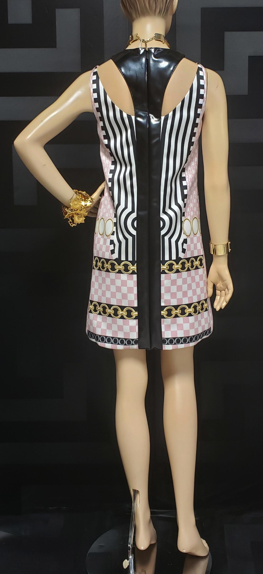 Women's S/2015 look #13 NEW VERSACE PINK MINI DRESS W/ PATENT LEATHER DETAIL 38 - 4