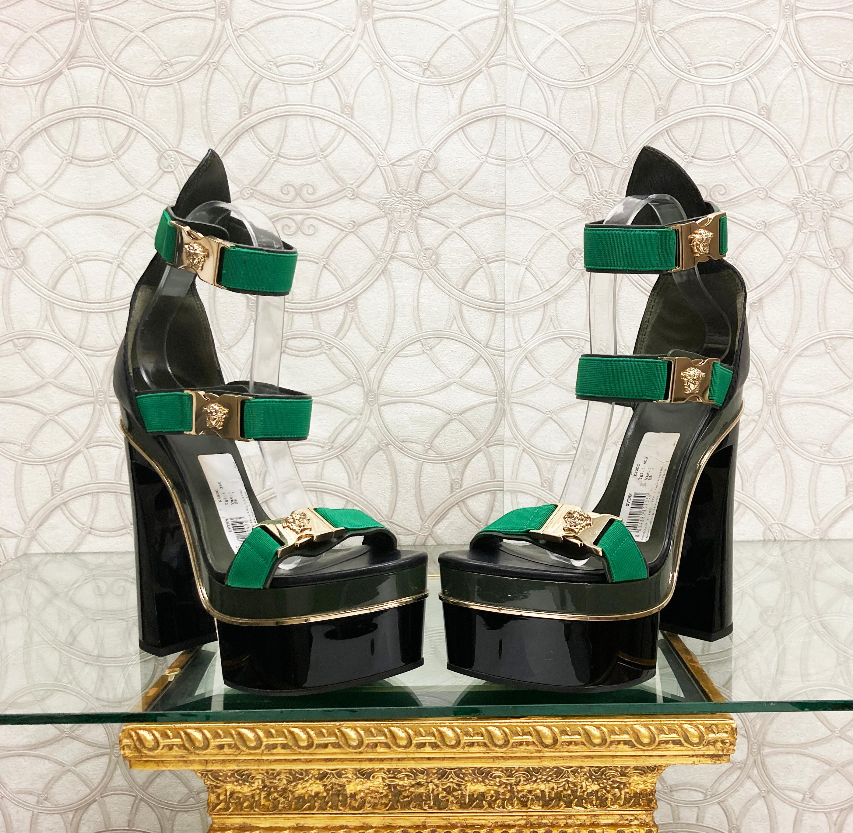 versace green platform heels