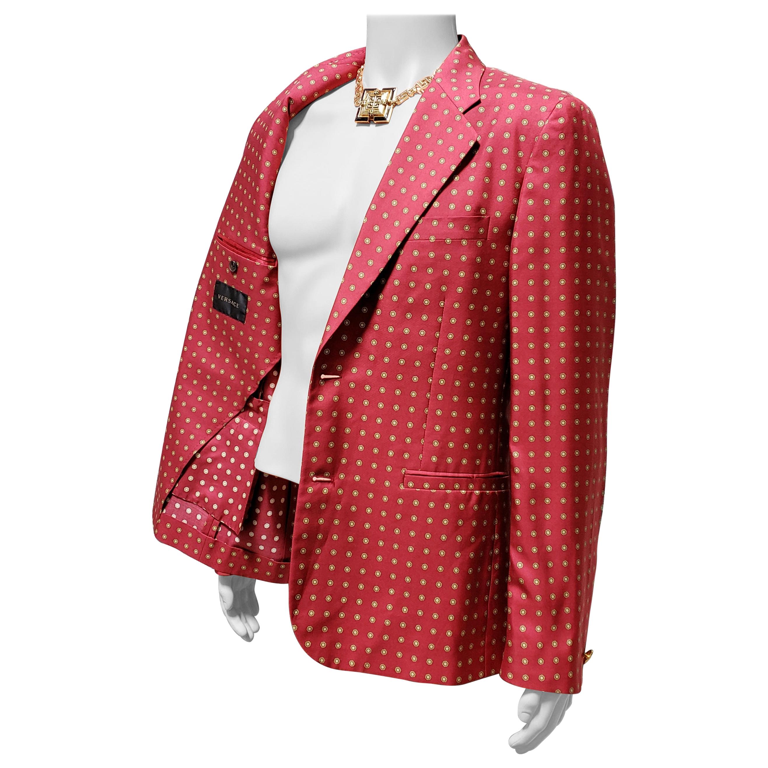 S/2016 look # 2 NEW VERSACE RED SEMI LINE 100% SILK BLAZER 50 - 40 For Sale  at 1stDibs