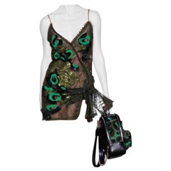 Used S/2016 Look # 53 VERSACE EMBROIDERED GREEN and BLACK DRESS with PANTY 38 - 2