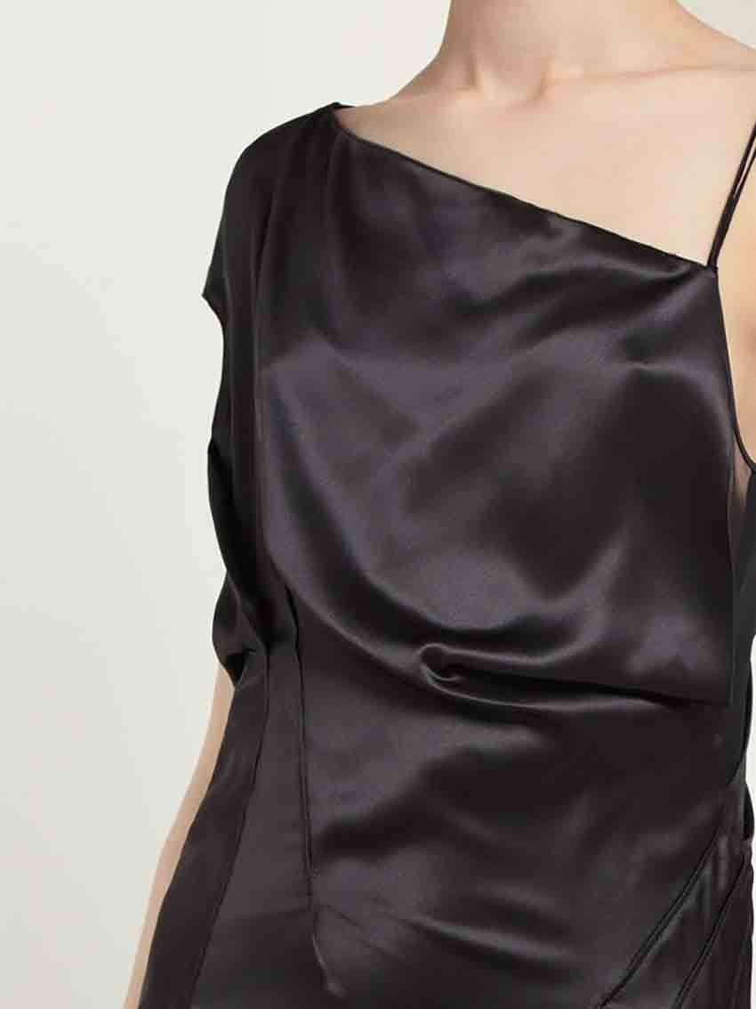 Black S/2019 Look#42 VERSACE LUSTROUS BLACK SILK SATIN DRESS as seen on Kendall 38, 40